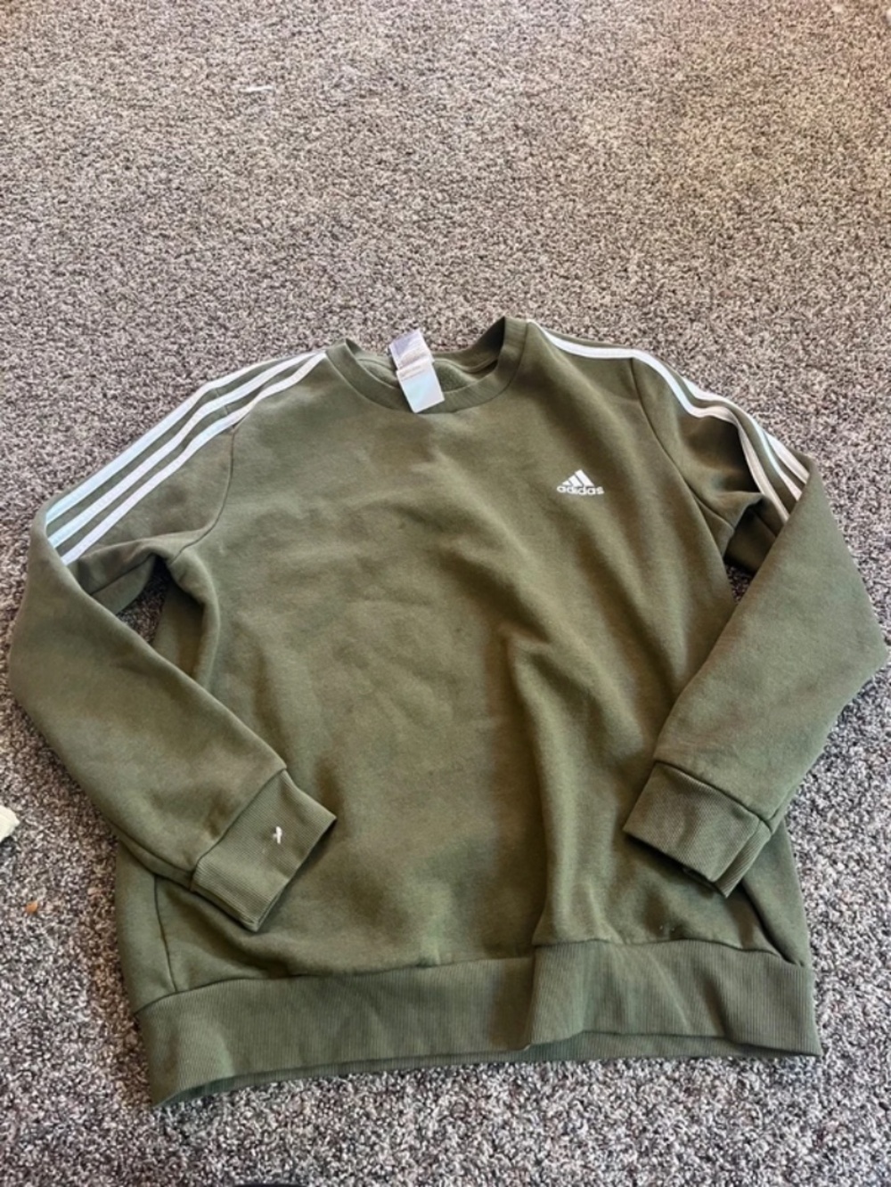 Adidas Olive Green Three Stripe Crewneck Pullover Sweatshirt Youth Size L